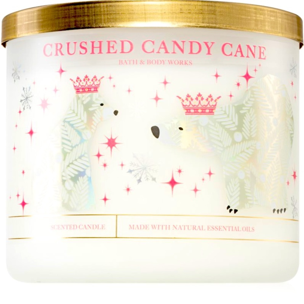 Bath and Bodyworks Crushed Candy Cane 3 Wick 14.5 oz Candle NWT